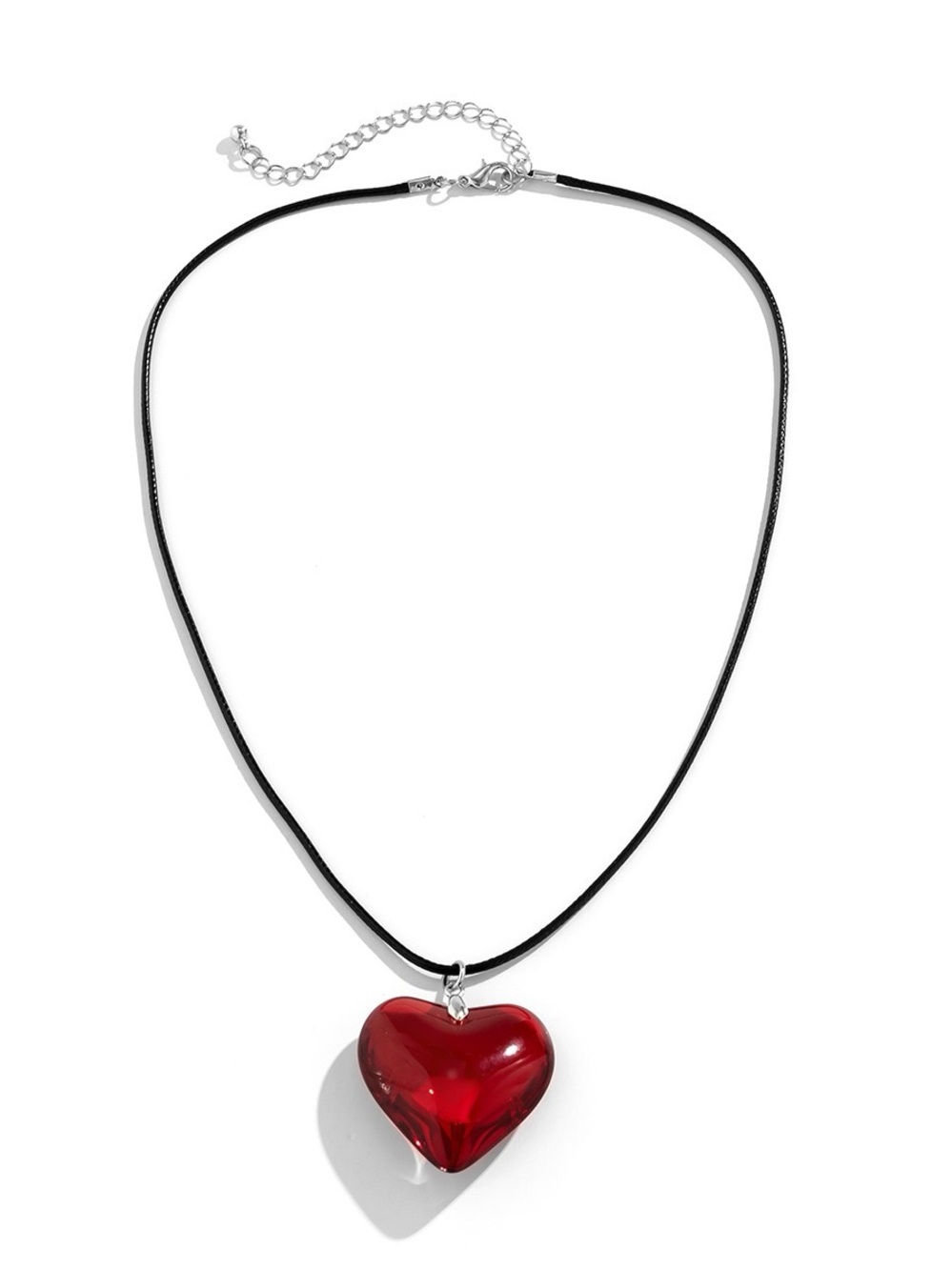 Red Heart Pendant Necklace for Women - Elegant Glass Heart on Black Cord